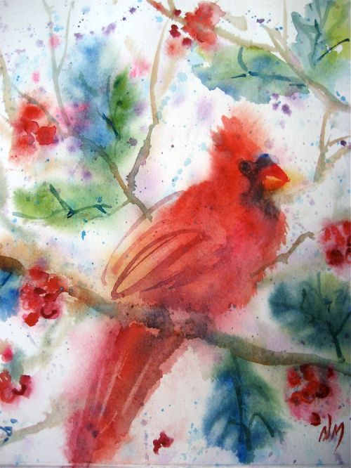 watercolour painting bird cardinal watercolor MacPhail