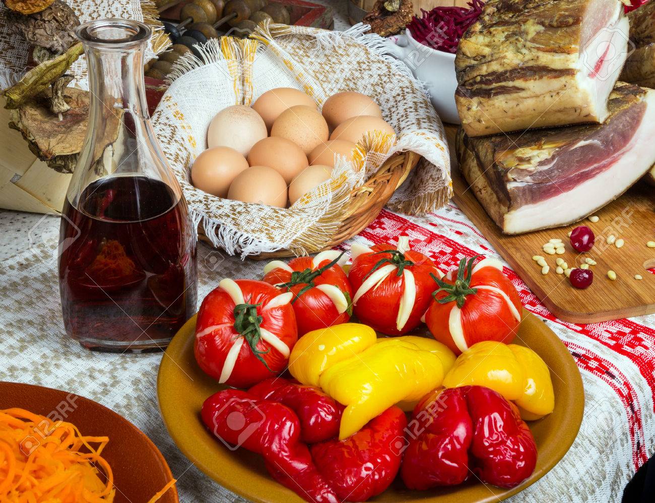 still life, vegetables, meat